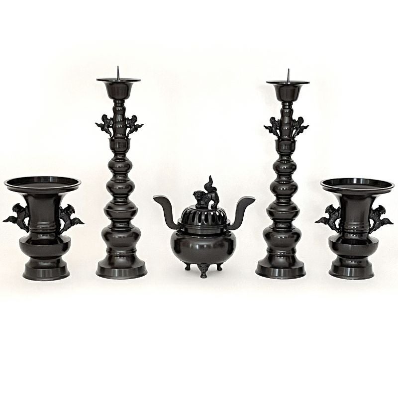 五具足 花瓶丸型獅子掛 真鍮製 色付（花瓶口径15cm～30cm 6種類）