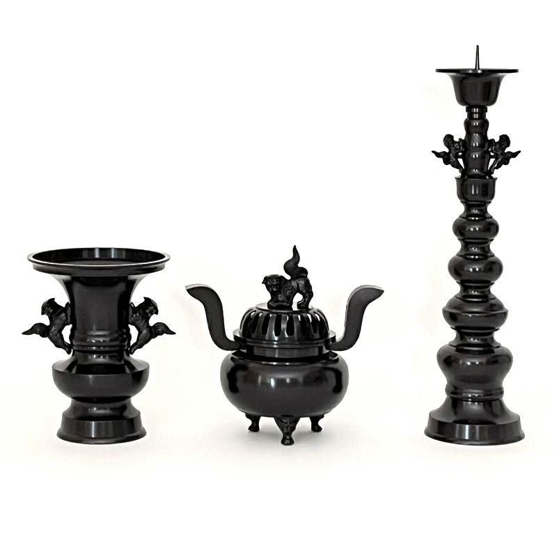 三具足 花瓶丸型獅子掛 真鍮製 色付（花瓶口径15cm～30cm 6種類）