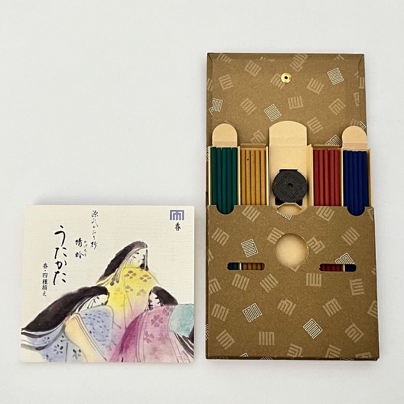 松栄堂 源氏かおり抄 蜻蛉うたかた 四種アソート スティック 香立付 部屋香 ミニ寸7cm