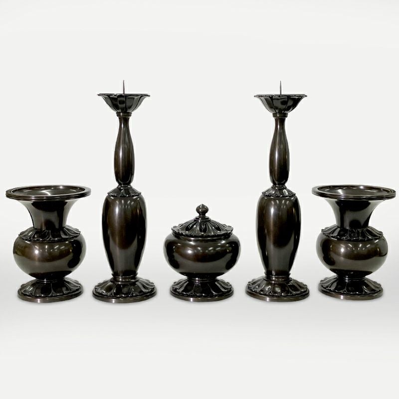 【アウトレット】五具足 白鳳蓮型 別製最上 蝋型鋳造 花瓶口径21.5cm