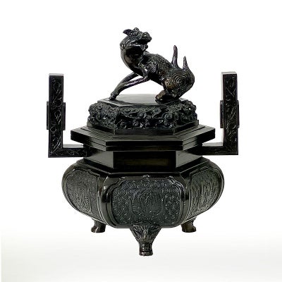 【アウトレット】香炉 花瓶六角型用 色付 最上 唐金製 本願寺派 胴直径17cm