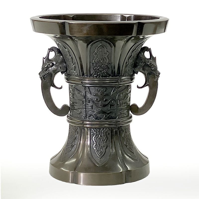 【アウトレット】花瓶 菖蒲型 最上 唐金製 本願寺派 花瓶口径22cm