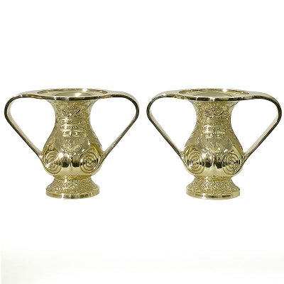 【アウトレット】花瓶 耳付型 真鍮製 彫入 大谷派 花瓶口径21cm（1個）