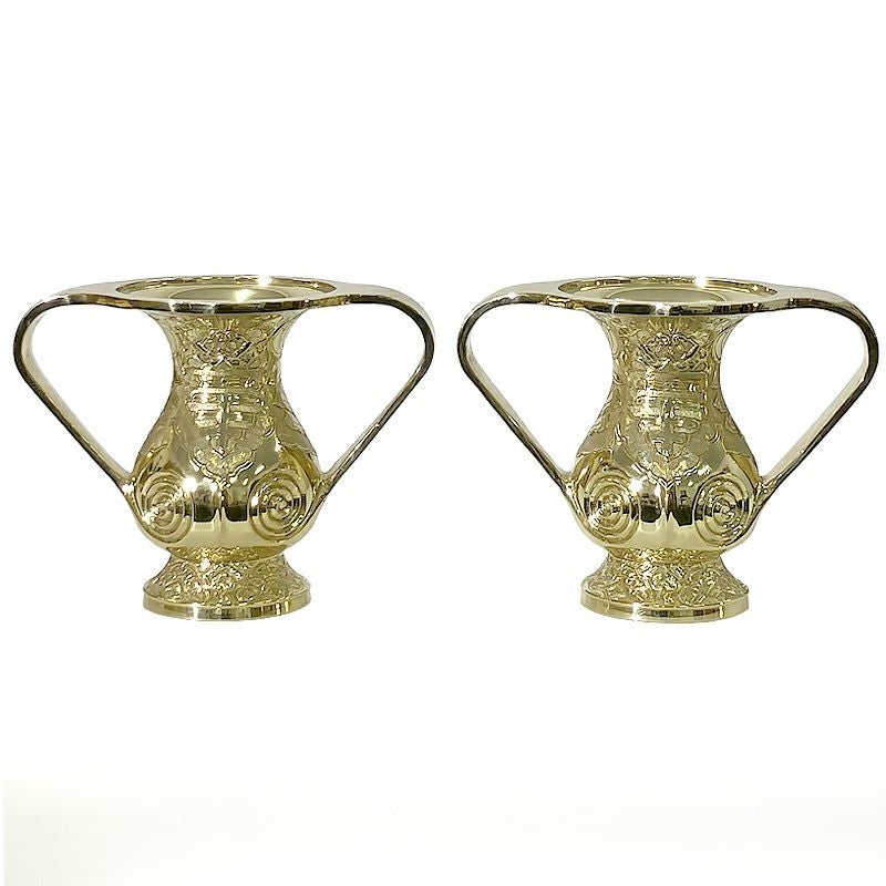 【アウトレット】花瓶 耳付型 真鍮製 彫入 大谷派 花瓶口径21cm（1個）