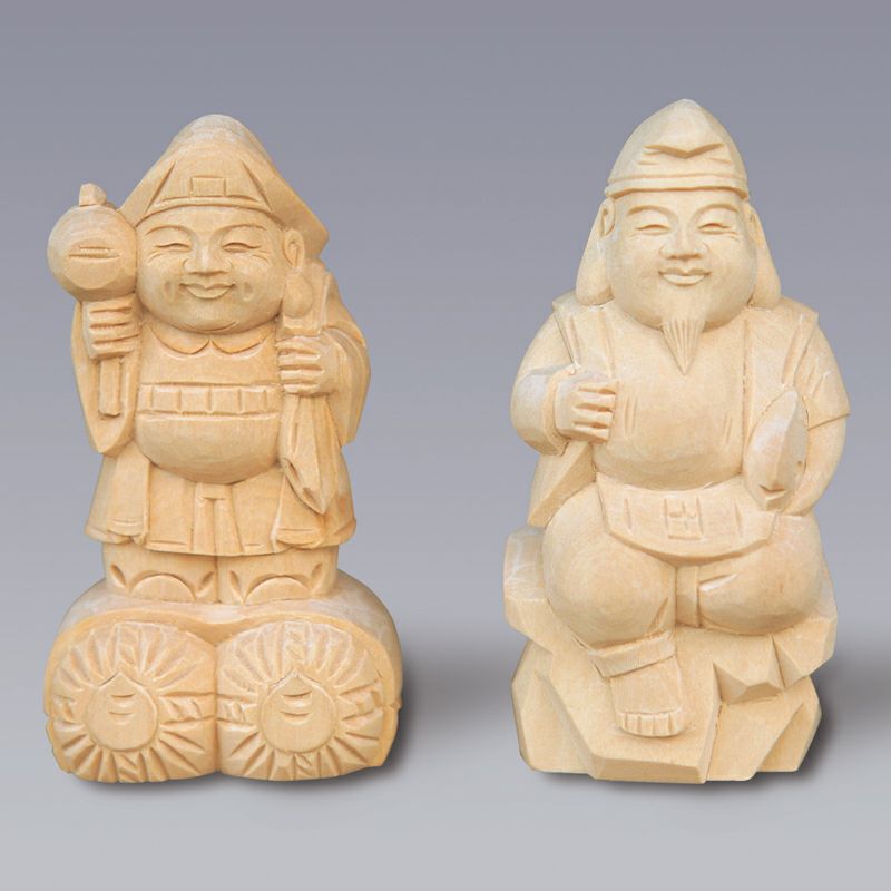木彫 恵比寿・大黒 1対（高さ9～15cm 3種類）