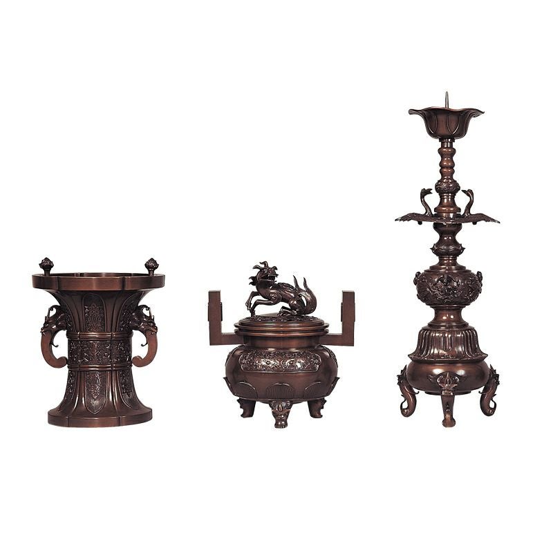 三具足 御本山様式 花瓶菖蒲型 花瓶落とし付 蝋型鋳造 別製最上（花瓶対辺15～30cm 6種類）